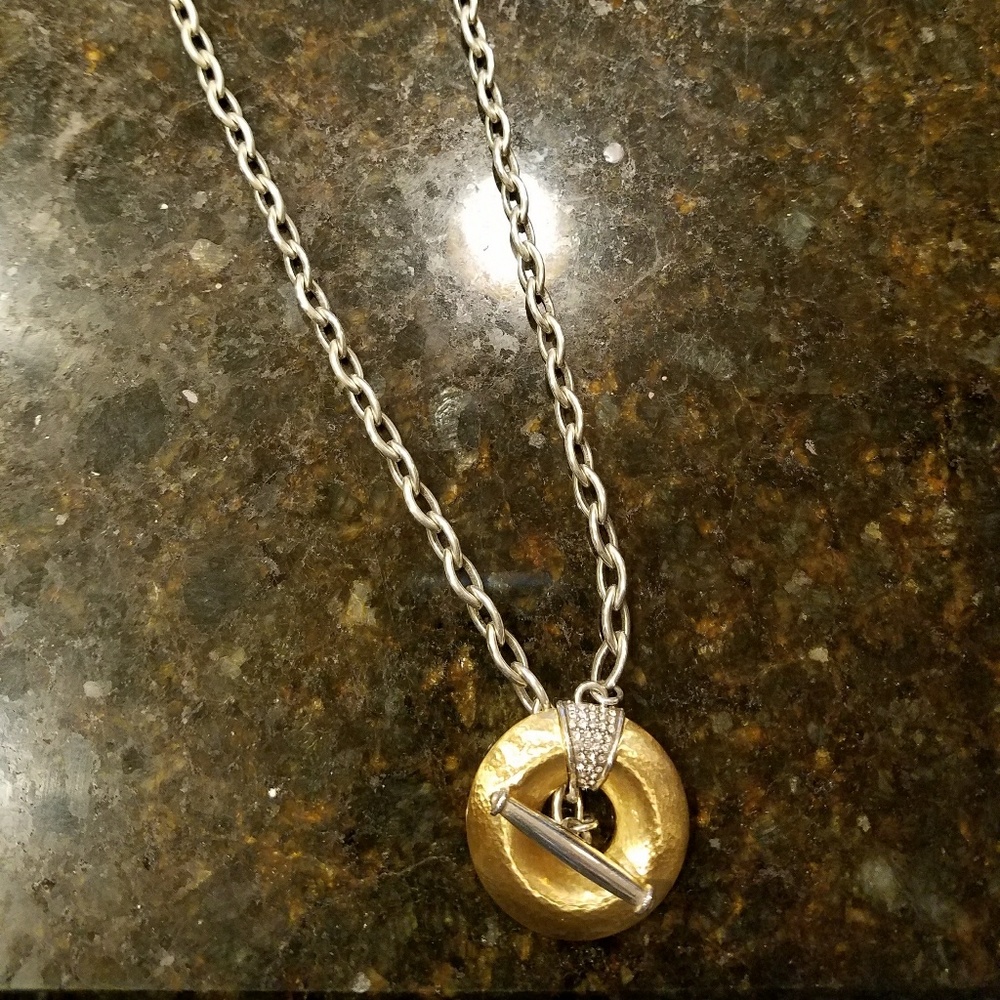 Brighton Salon Disc Silver Gold Toggle Necklace